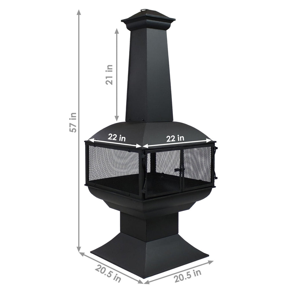 Sunnydaze 57″ 360-Degree View Steel Wood-Burning Chiminea with Grate, Poker, and Cover