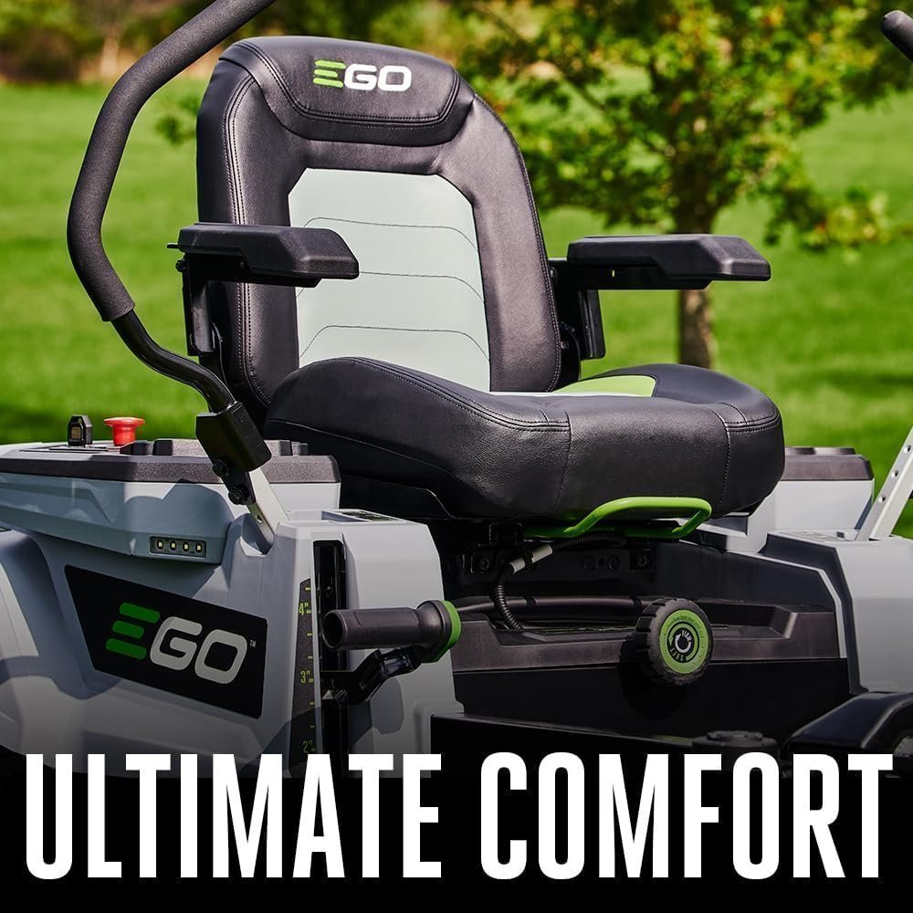 EGO Power+ Electric Riding Lawn Mower, 42″ Deck with Zero Turn Radius, Includes (4) 56V 10.0Ah Batteries and Charger – ZT4204L