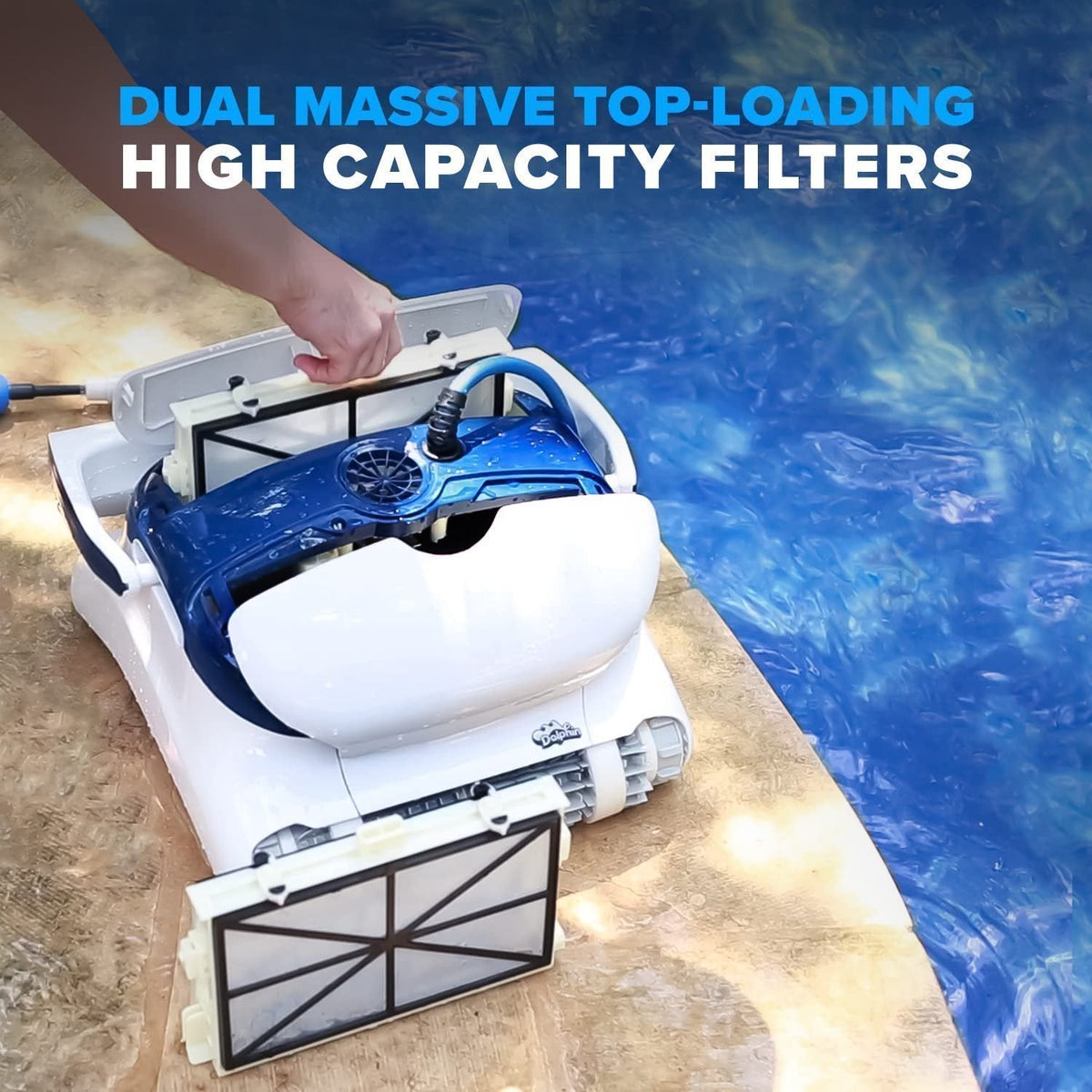 Dolphin Sigma Robotic Pool Cleaner (2024 Model) — Wi-Fi, App, Gyroscope, Weekly Timer, Waterline Cleaning & Massive Top-Loading Ultra-Fine and Standard Filters for In-Ground Swimming Pools up to 50ft